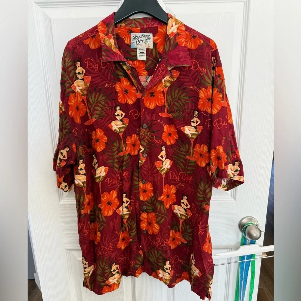 Big Dogs XL Tiki Pinup Girl Hawaiian Shirt Rayon Retro Rockabilly Flowy